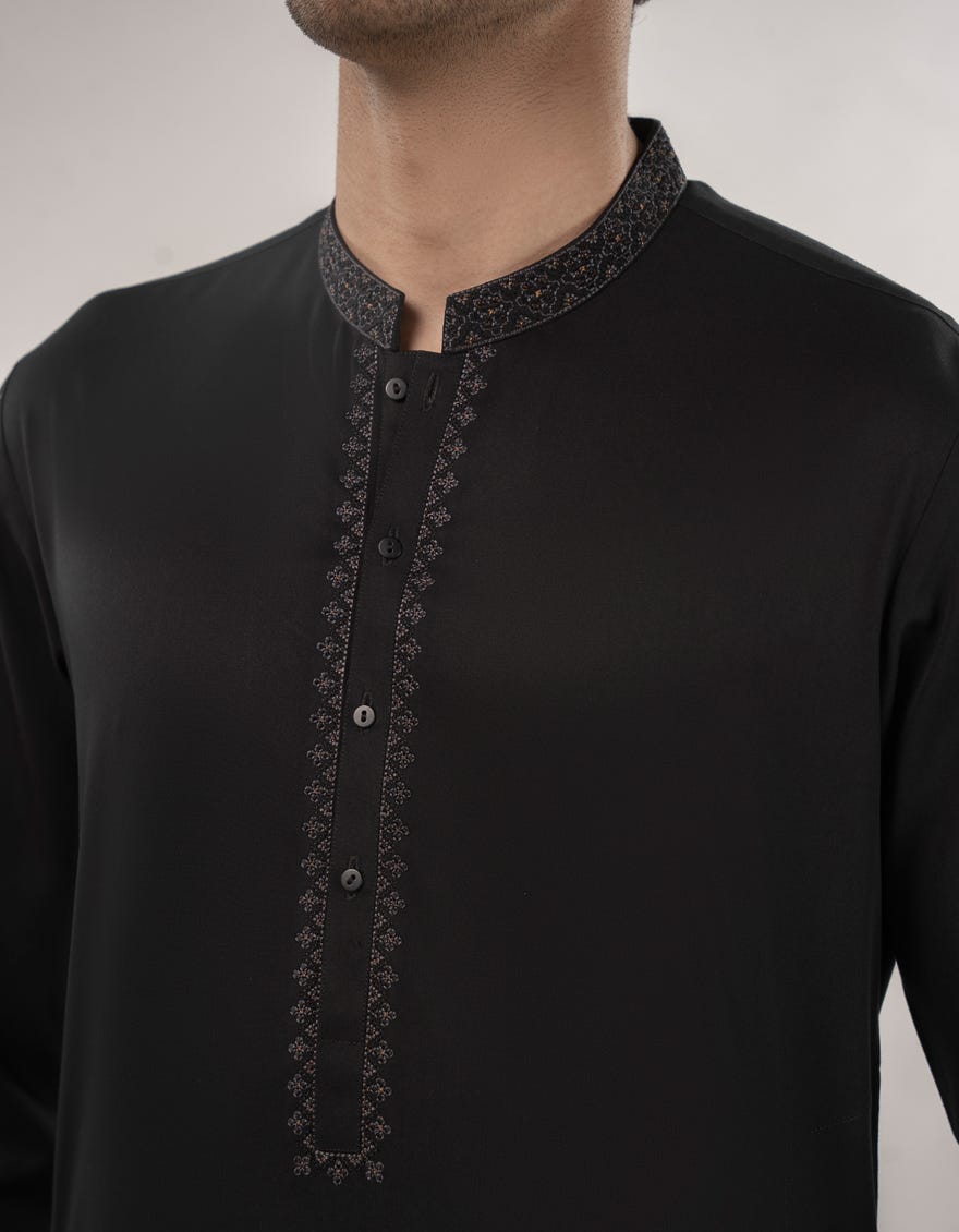 BLACK BLENDED KURTA PAJAMA | JJKP-A-34896
