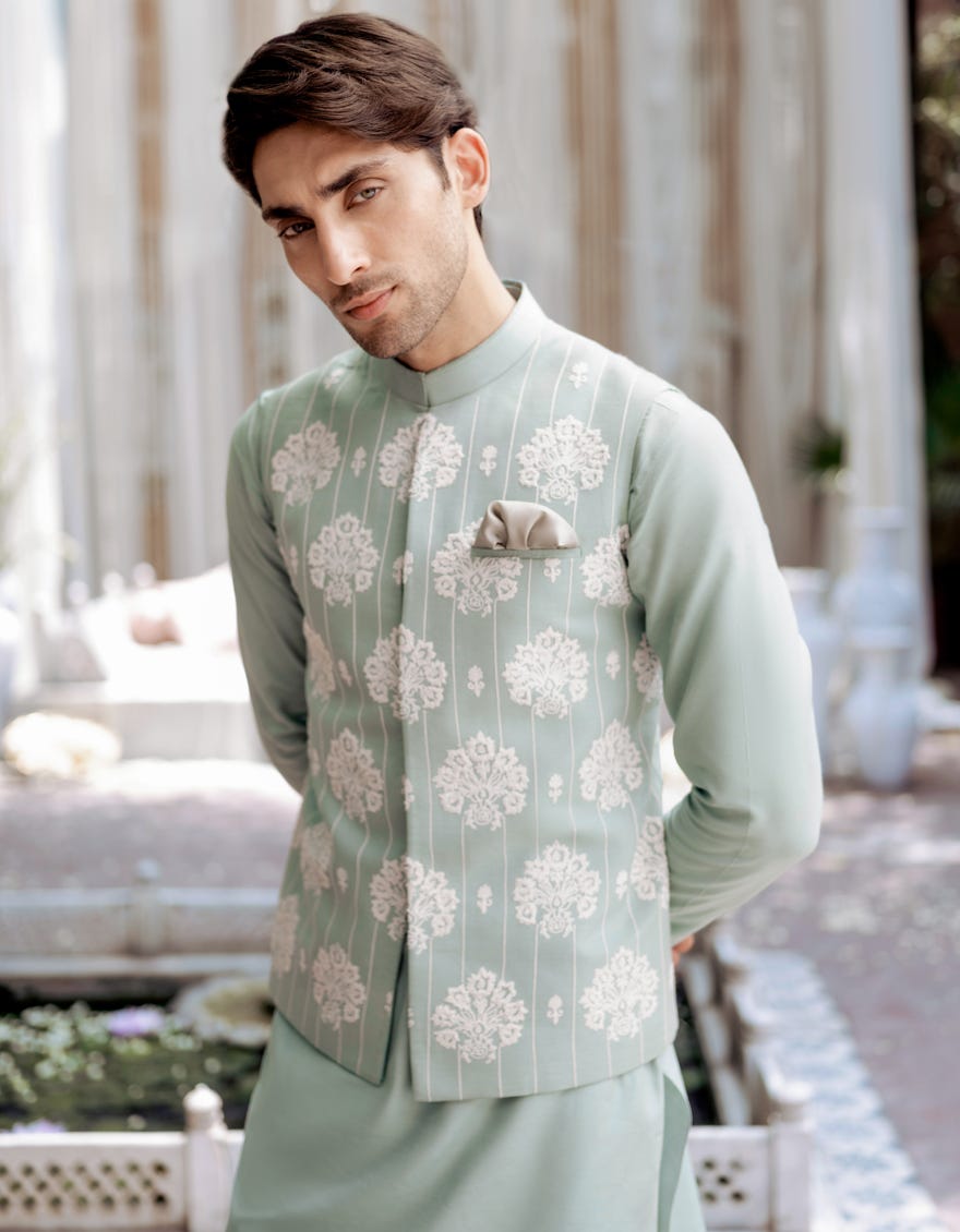 Ferozi Blended Kurta Pajama+Waistcoat | Jjkpvc-48146