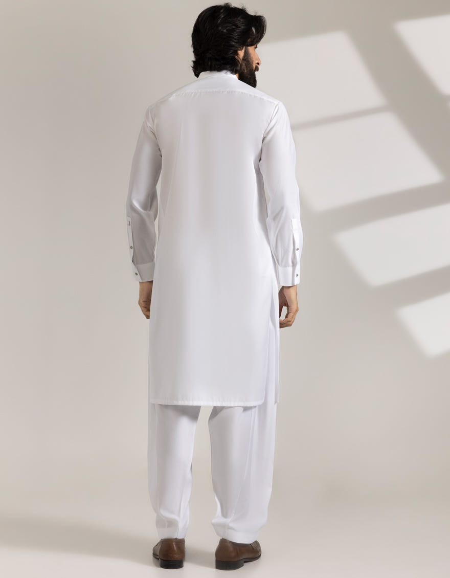 WHITE BLENDED SEMI-FORMAL KAMEEZ SHALWAR