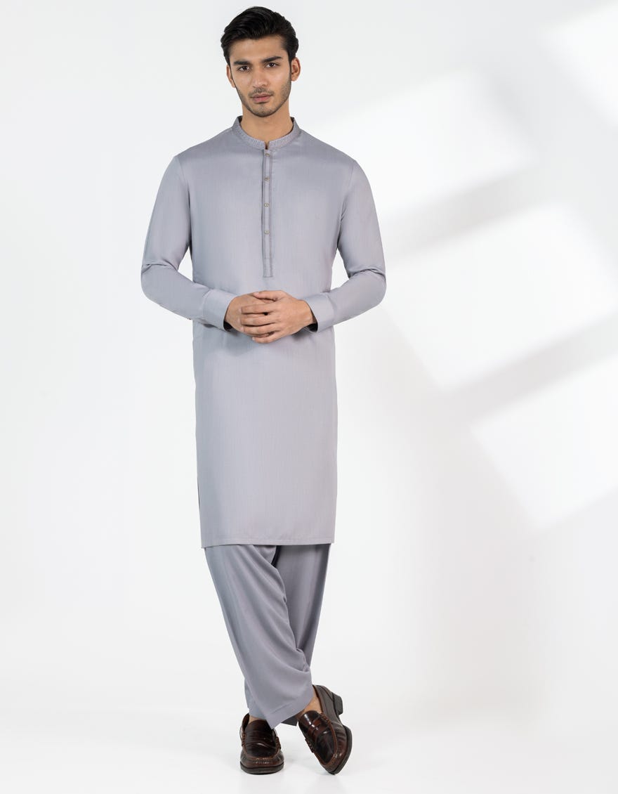 LIGHT GREY BLENDED SEMI-FORMAL KAMEEZ SHALWAR