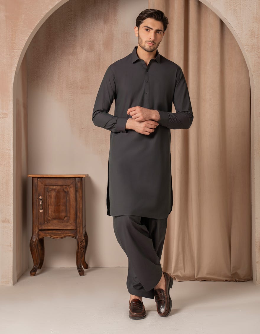 GREYISH GREEN BLENDED CASUAL KAMEEZ SHALWAR
