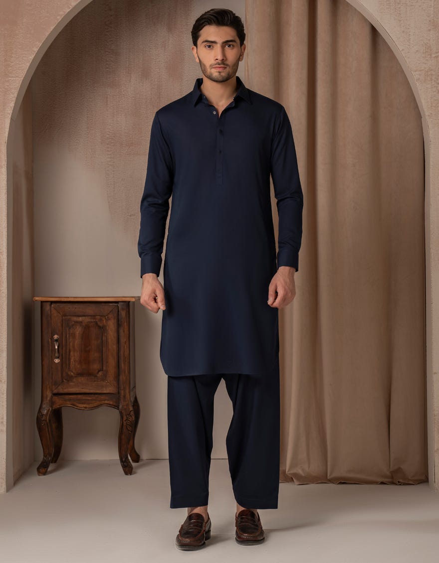NAVY BLUE BLENDED CASUAL KAMEEZ SHALWAR