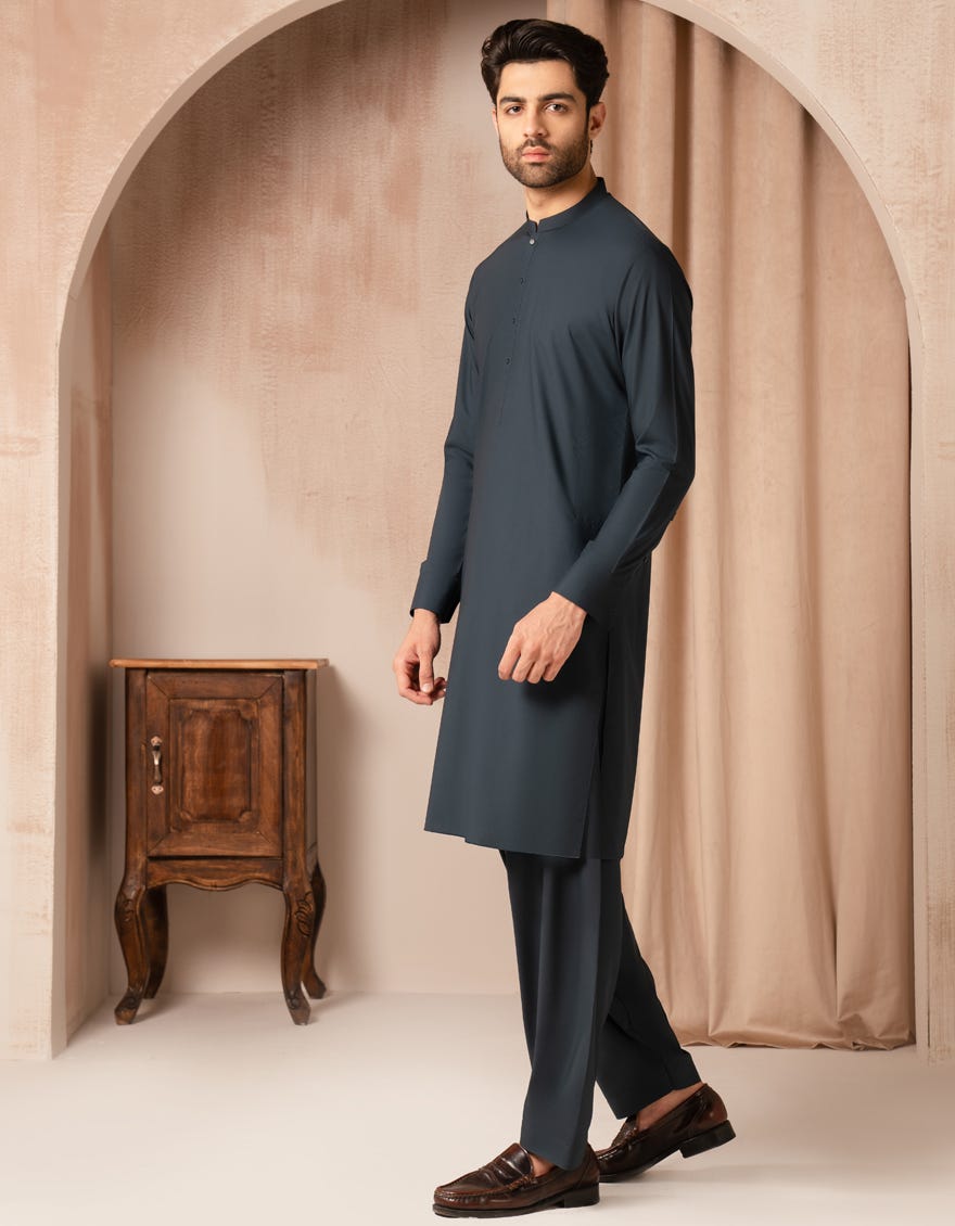 TEAL BLUE BLENDED CASUAL KAMEEZ SHALWAR