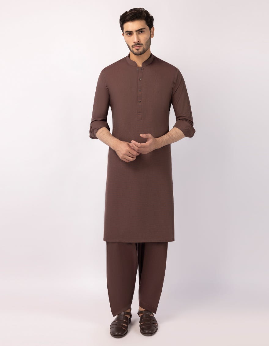 BROWN COTTON CASUAL KAMEEZ SHALWAR