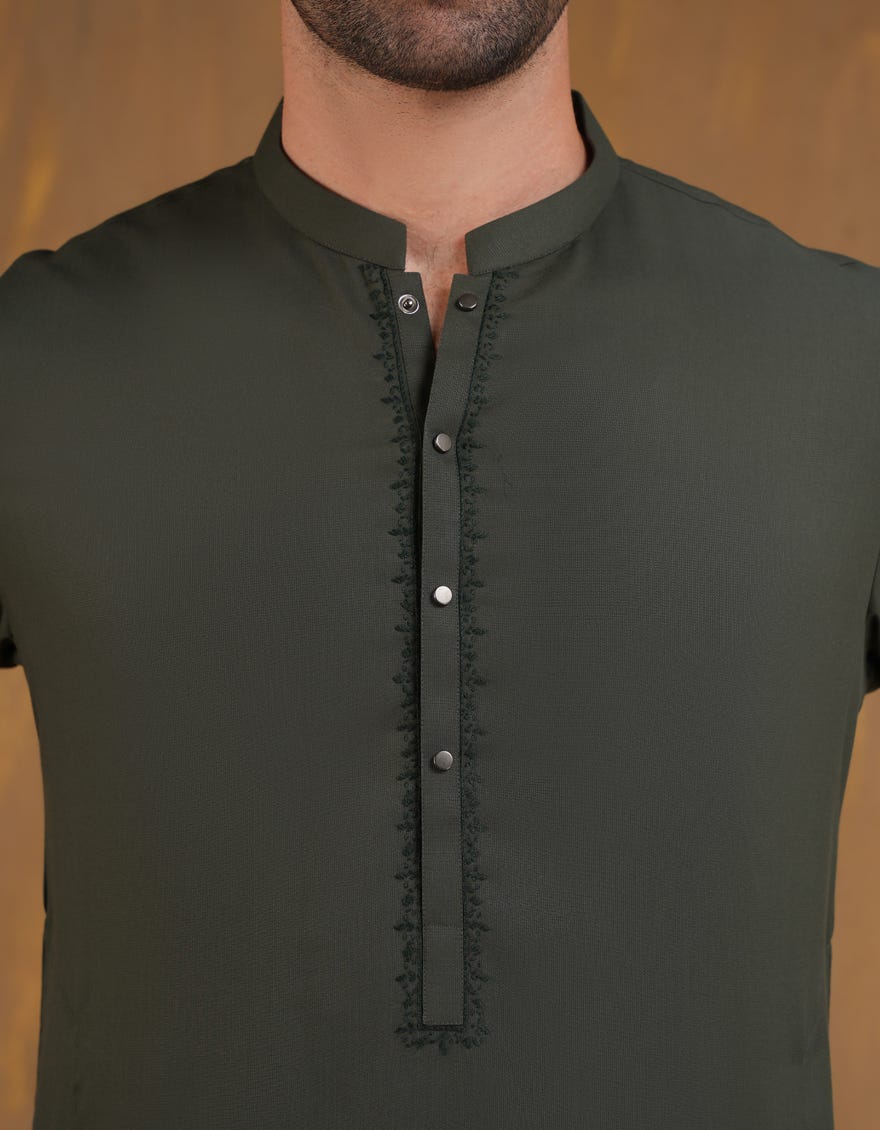 FOREST GREEN BLENDED KAMEEZ SHALWAR | JJKS-A-90466