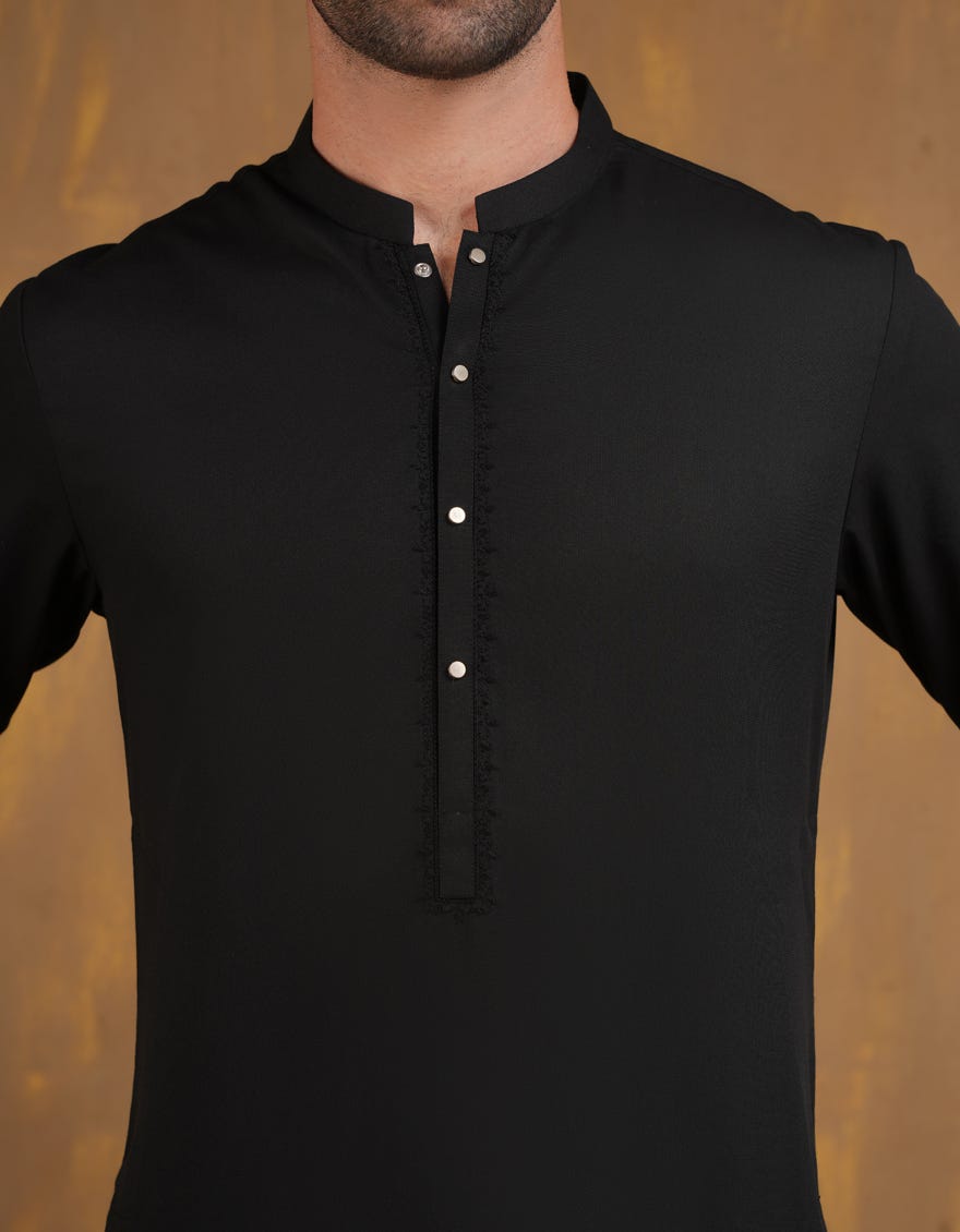 BLACK BLENDED SEMI-FORMAL KAMEEZ SHALWAR | JJKS-A-90468