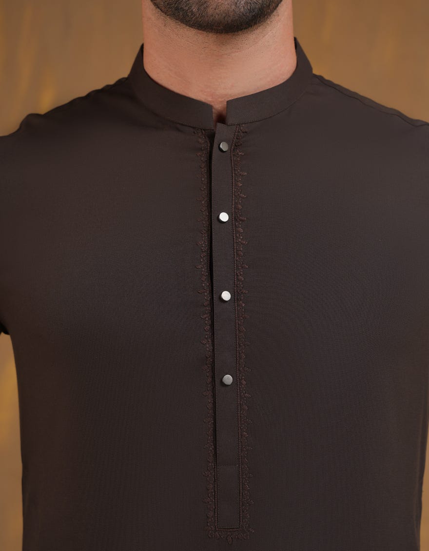 BROWN BLENDED SEMI-FORMAL KAMEEZ SHALWAR | JJKS-A-90473