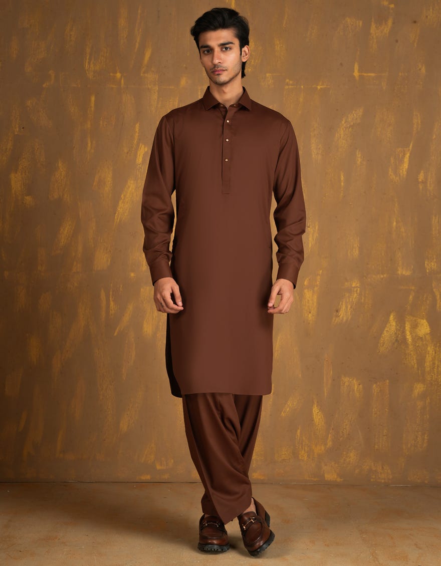 BROWN BLENDED SIGNATURE KAMEEZ SHALWAR | JJKS-A-80002