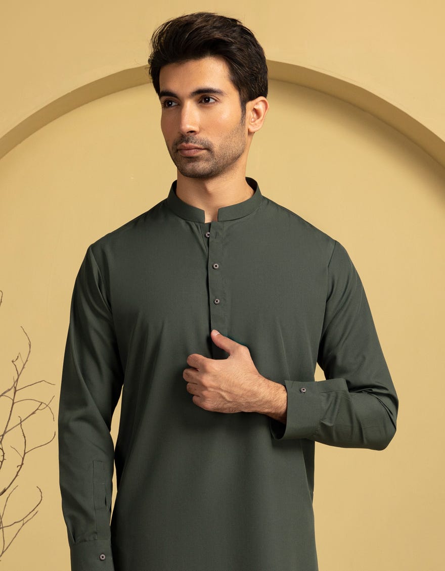 DARK GREEN BLENDED UNSTITCHED KAMEEZ SHALWAR FABRIC