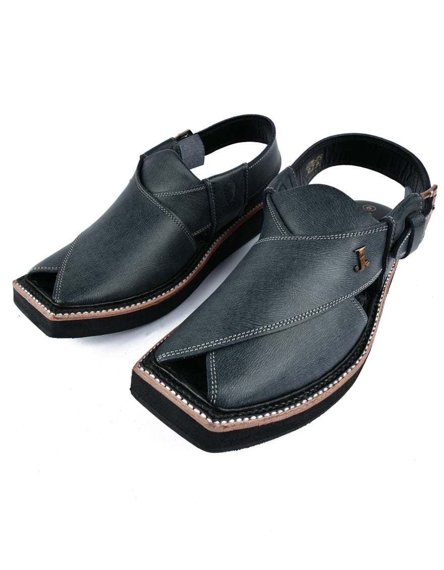 Black Textured Peshawari Chappal | Jjfw-Jpc-074-Kc
