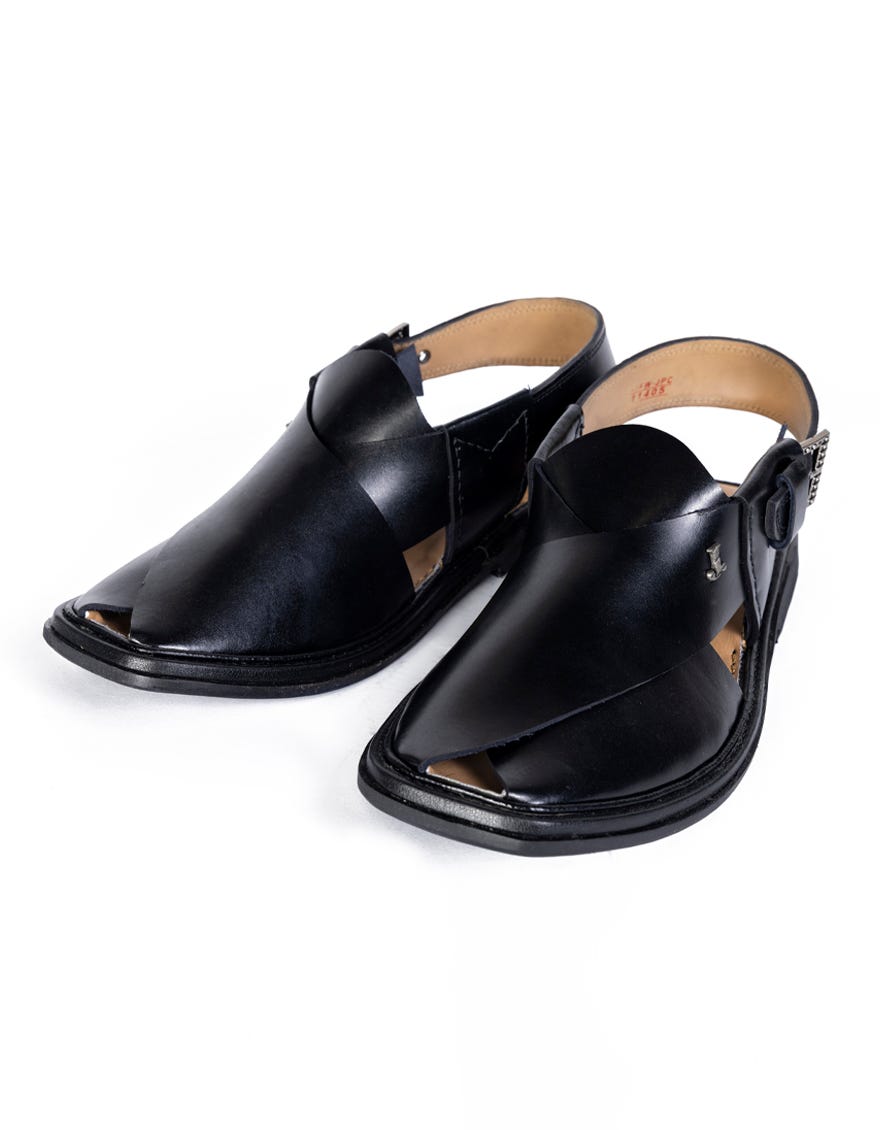 Black Trendy Peshawari Chappal | Jjfw-Jpc-11405