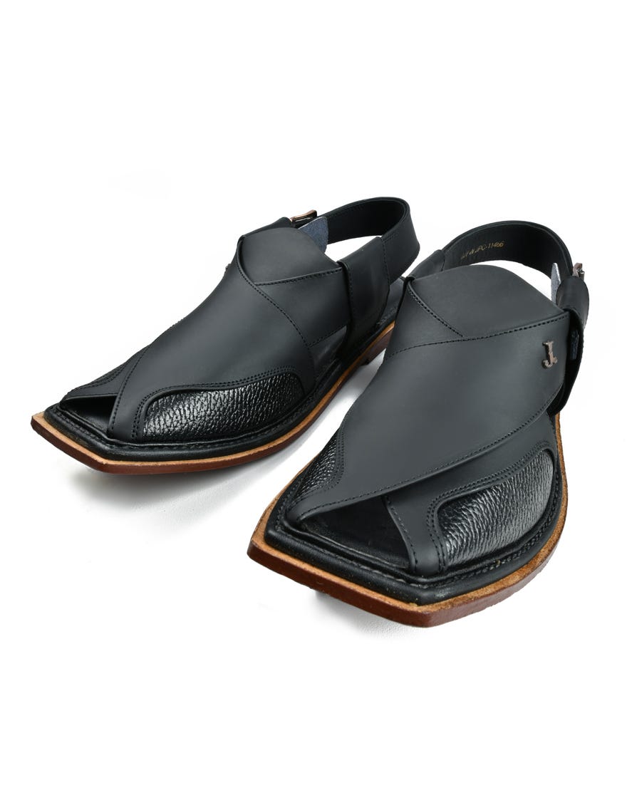 Black Trendy Peshawari Chappal | Jjfw-Jpc-11466