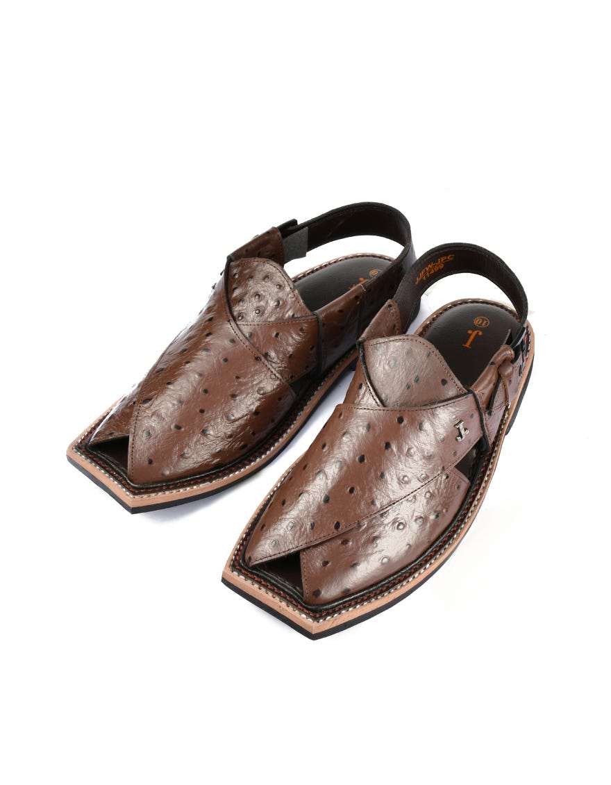 CHOCOLATE BROWN TEXTURED PESHAWARI SANDALS