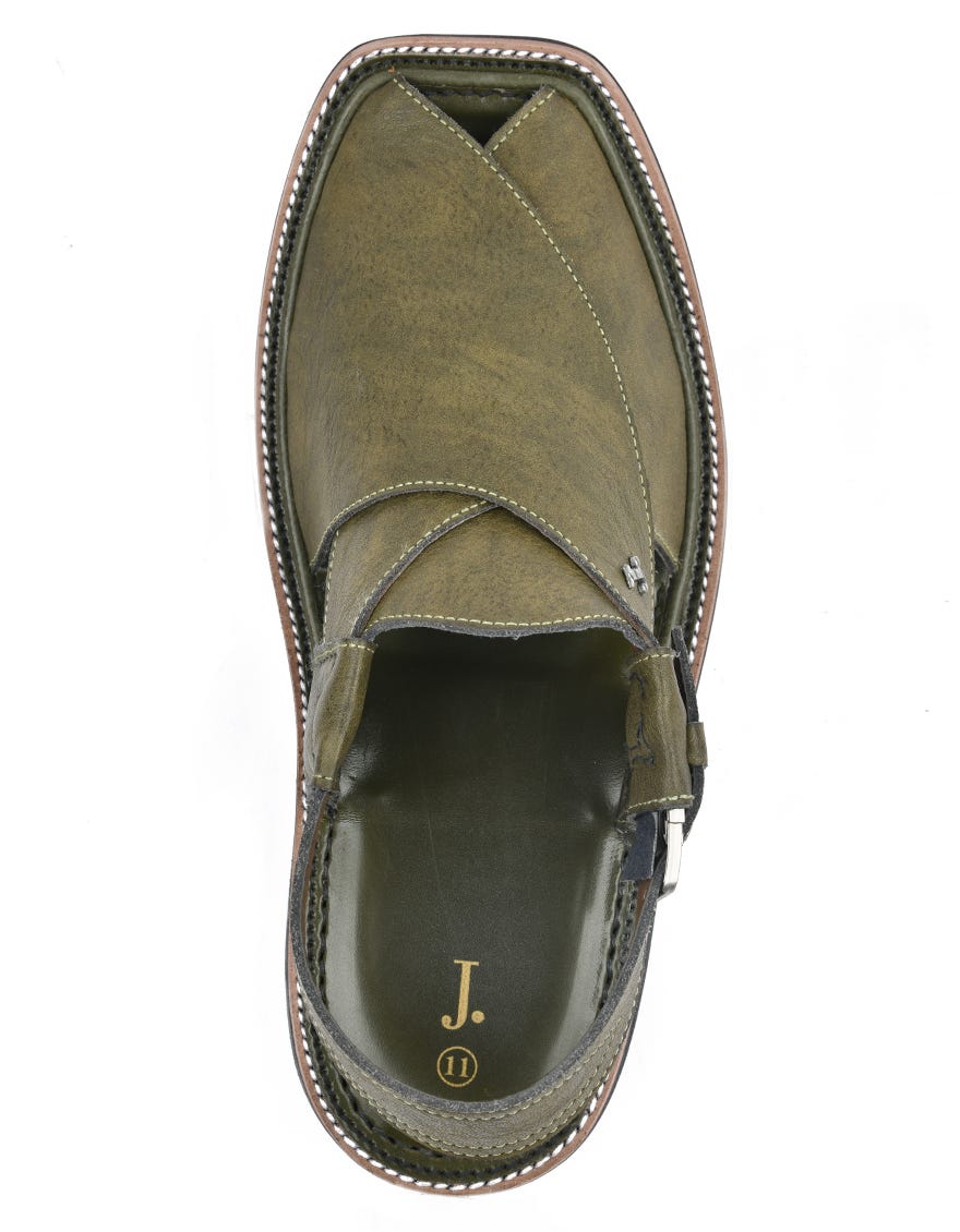 Green Textured Peshawari Chappal | Jjfw-Jpc-11983