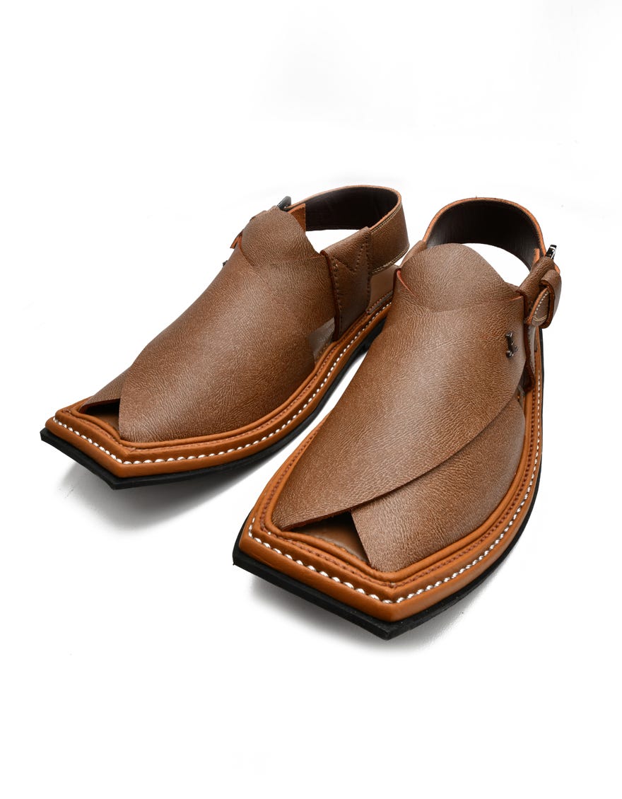 Brown Textured Peshawari Chappal | Jjfw-Jpc-21279