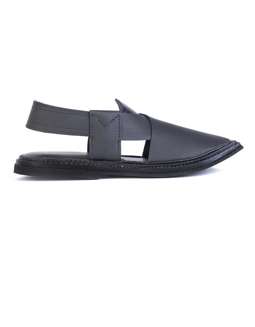 Black High Chrome Men Peshawari Chappal | Jjfw-Jpc-21328