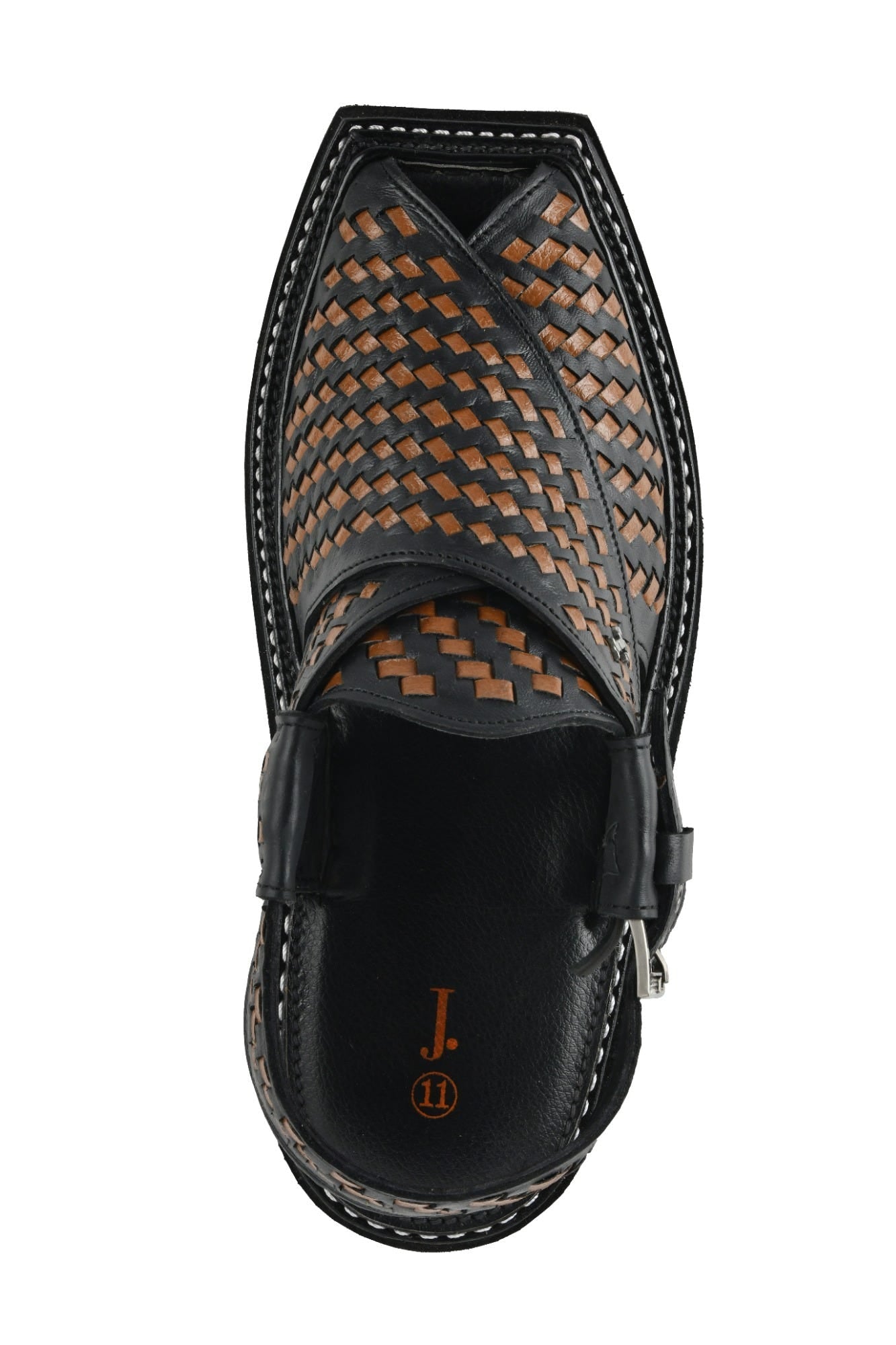 Black Textured Peshawari Chappal | Jjfw-Jpc-21349