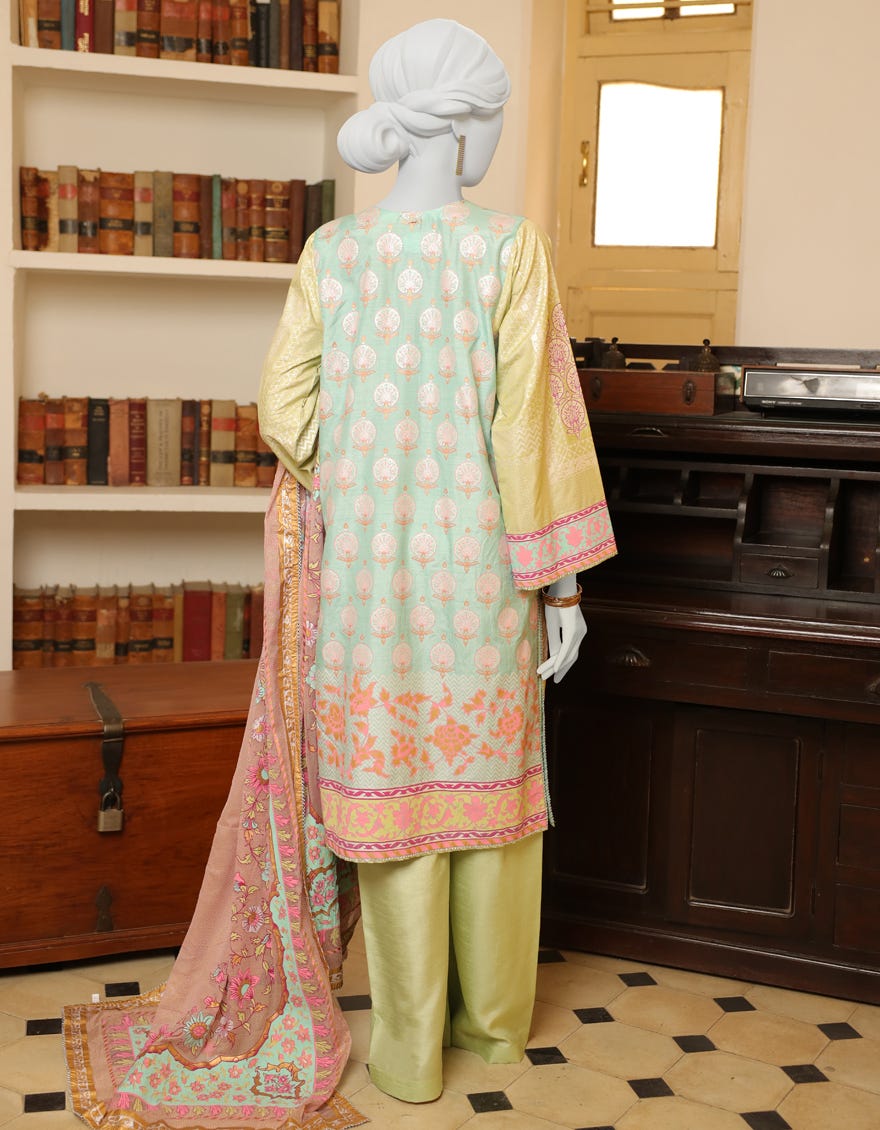 LIGHT GREEN RAW SILK 3PC STITCHED | JJPW-S-JPS-22-3919