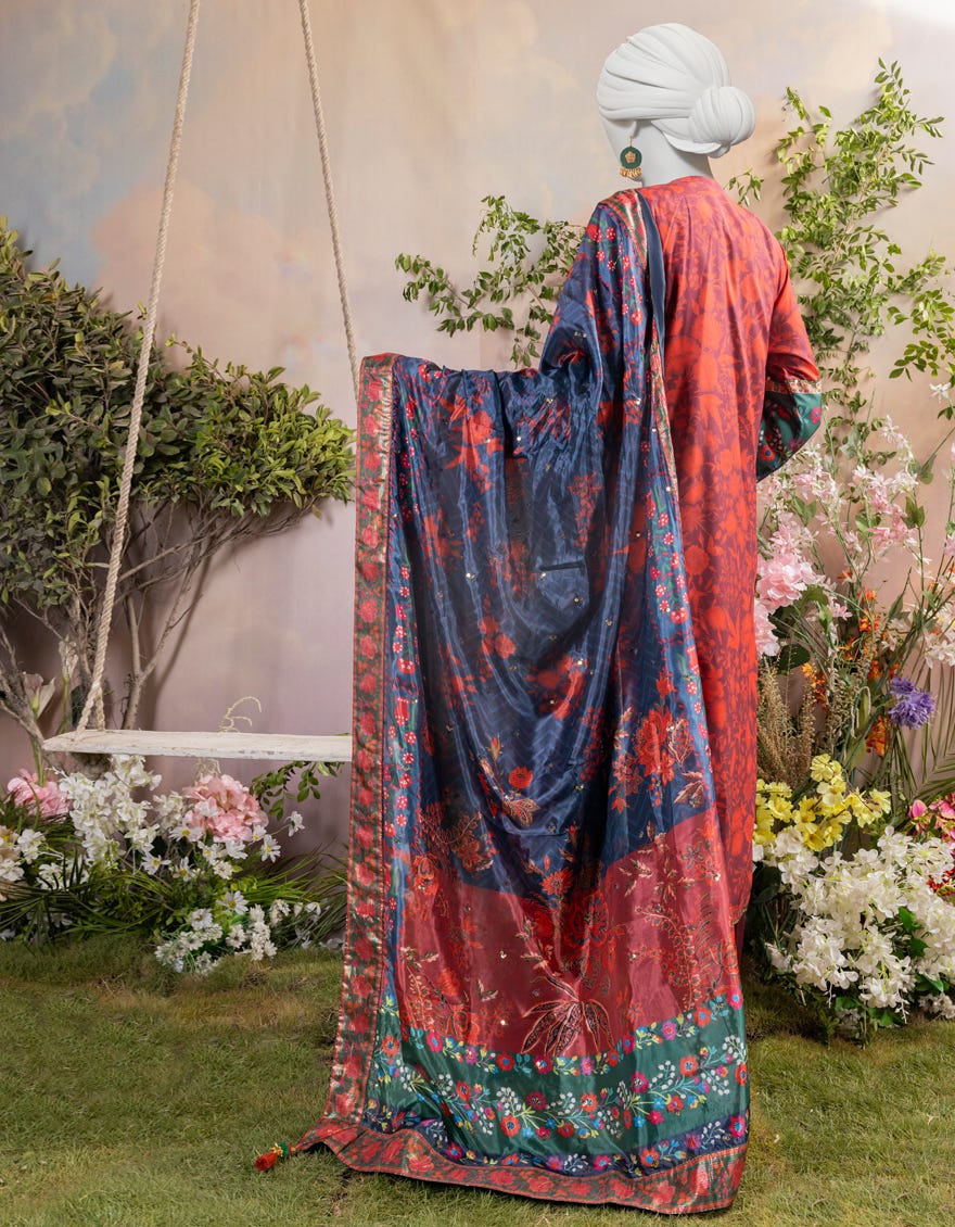 Maroon Silk 3 Piece Embroidered Stitched | Jjpw-S-Jps-24-3935