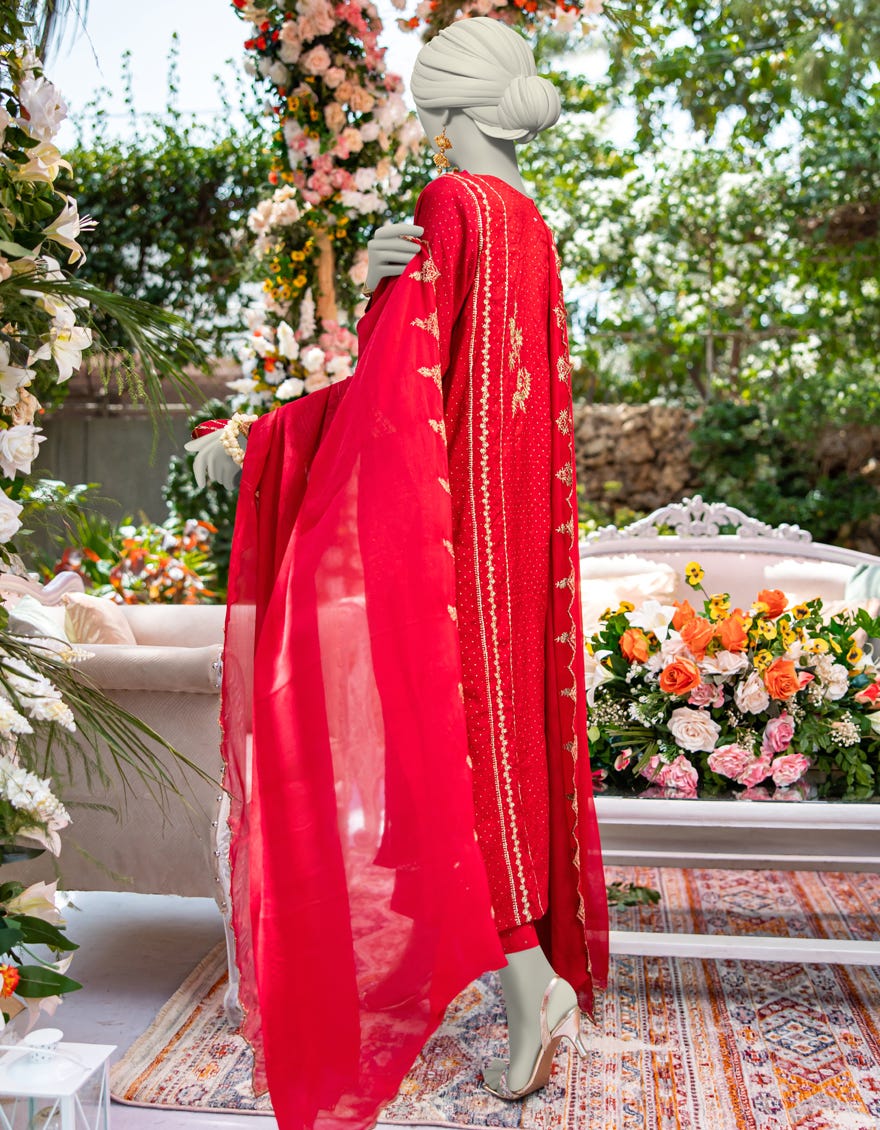 MAROON PAPER COTTON EMBROIDERED 3PC STITCHED