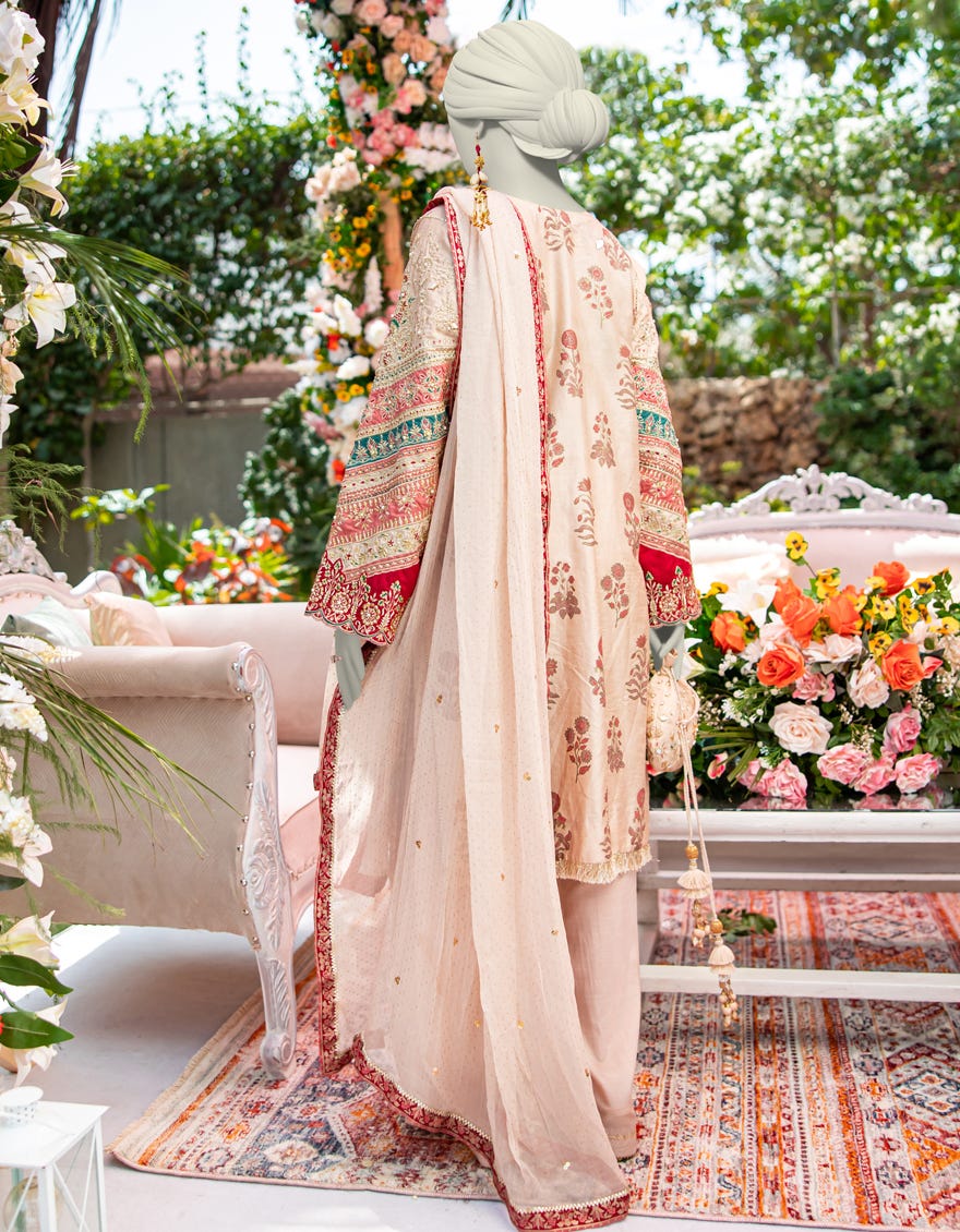 BEIGE RAW SILK EMBROIDERED 3PC STITCHED