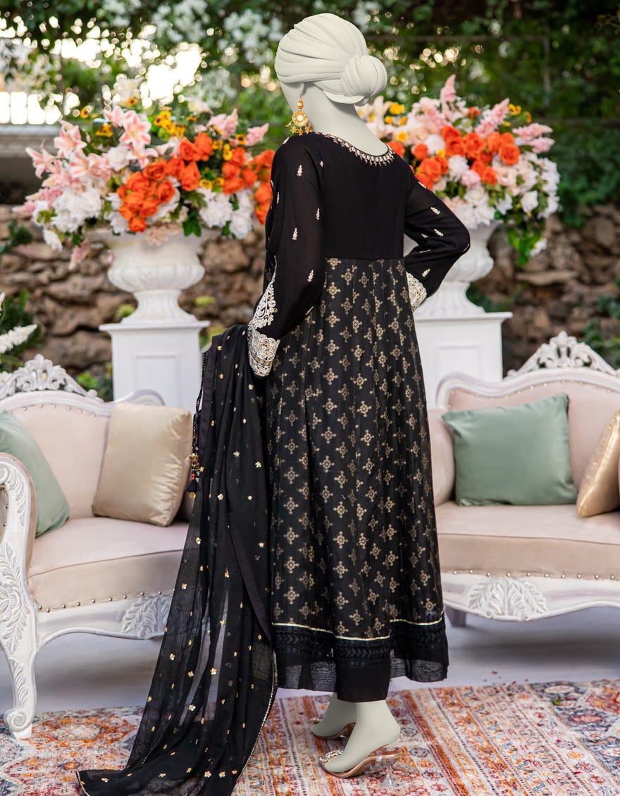 BLACK JACQUARD EMBROIDERED 3PC STITCHED