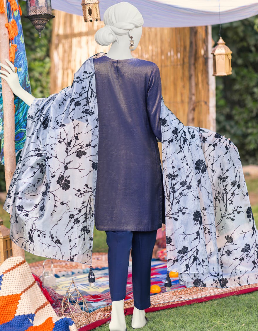 Blue Cotton Mesuri Unstitched 3 Piece | Jjls-S-Jpus-23-594