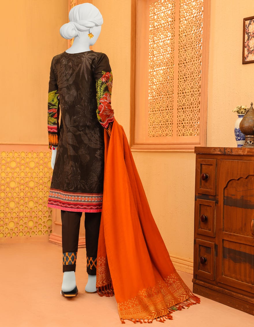 Black Cambric 3 Piece Stitched Dress | Jjpw-S-Jpws-23-635