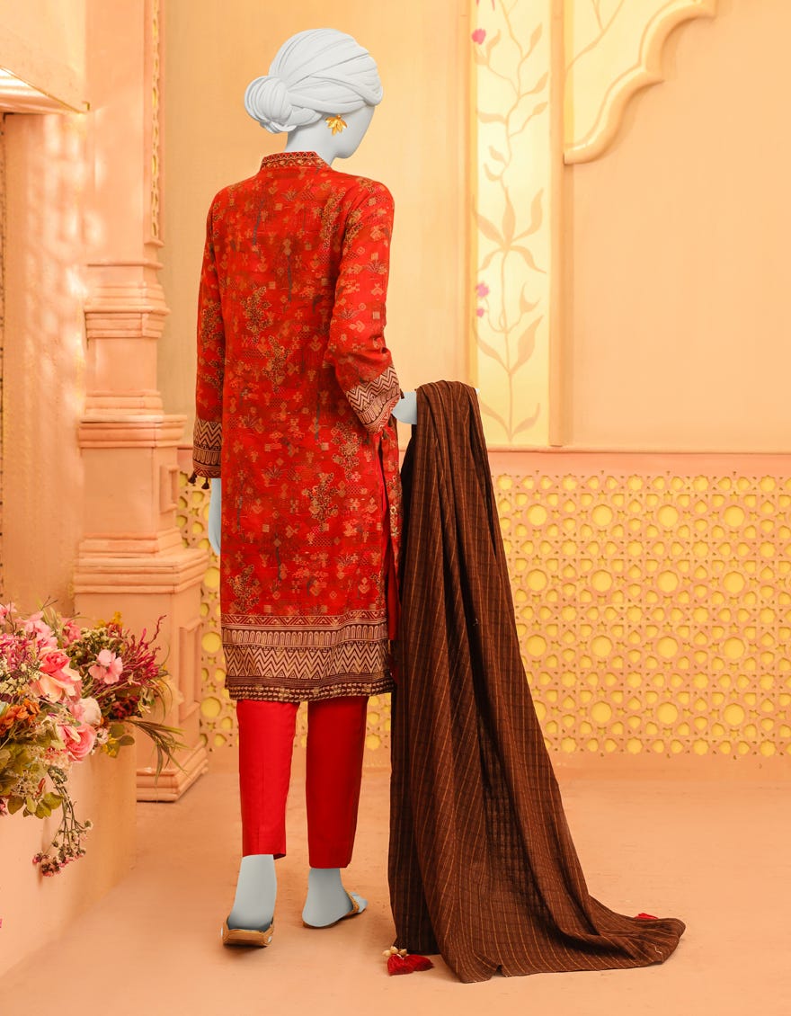 Red Organza 3 Piece Stitched Dress | Jjpw-W-Jpws-23-636