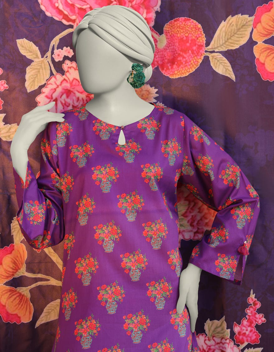 PURPLE LAWN PRINTED KURTI