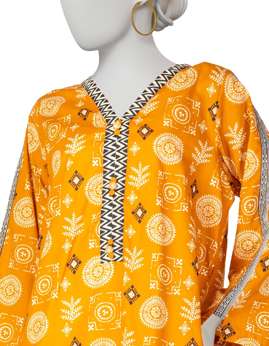 MUSTARD PRINTED LAWN KURTI
