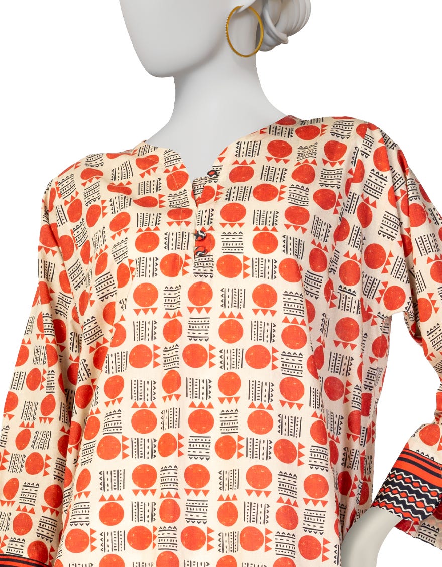 BEIGE PRINTED LAWN KURTI