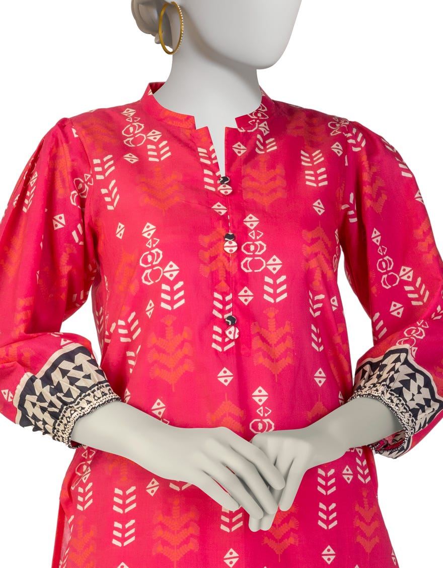 PINK PRINTED LAWN KURTI