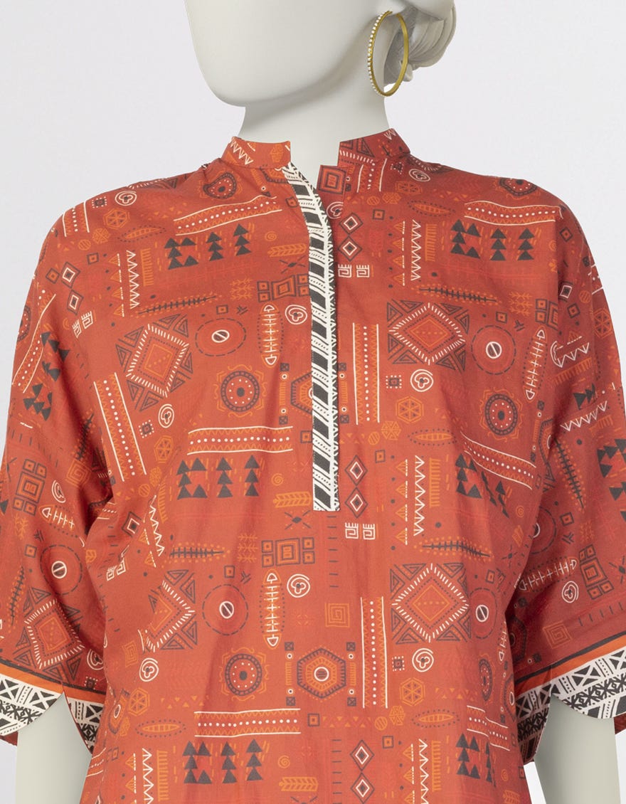 RED PRINTED LAWN KURTI