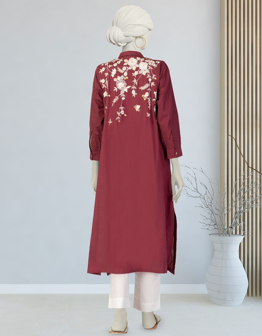 MAROON LAWN EMBROIDERED KURTI