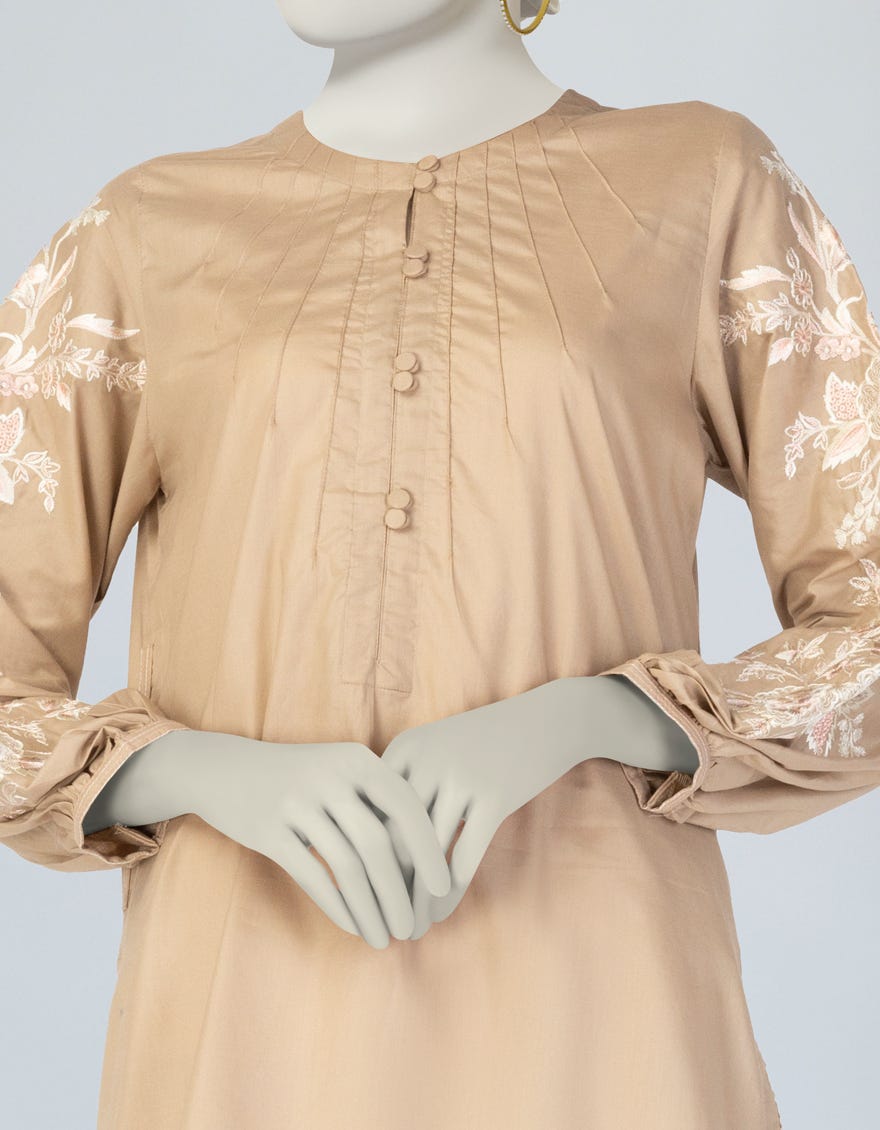 BEIGE LAWN EMBROIDERED KURTI