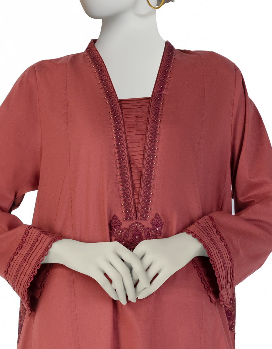 RUST LAWN EMBROIDERED KURTI