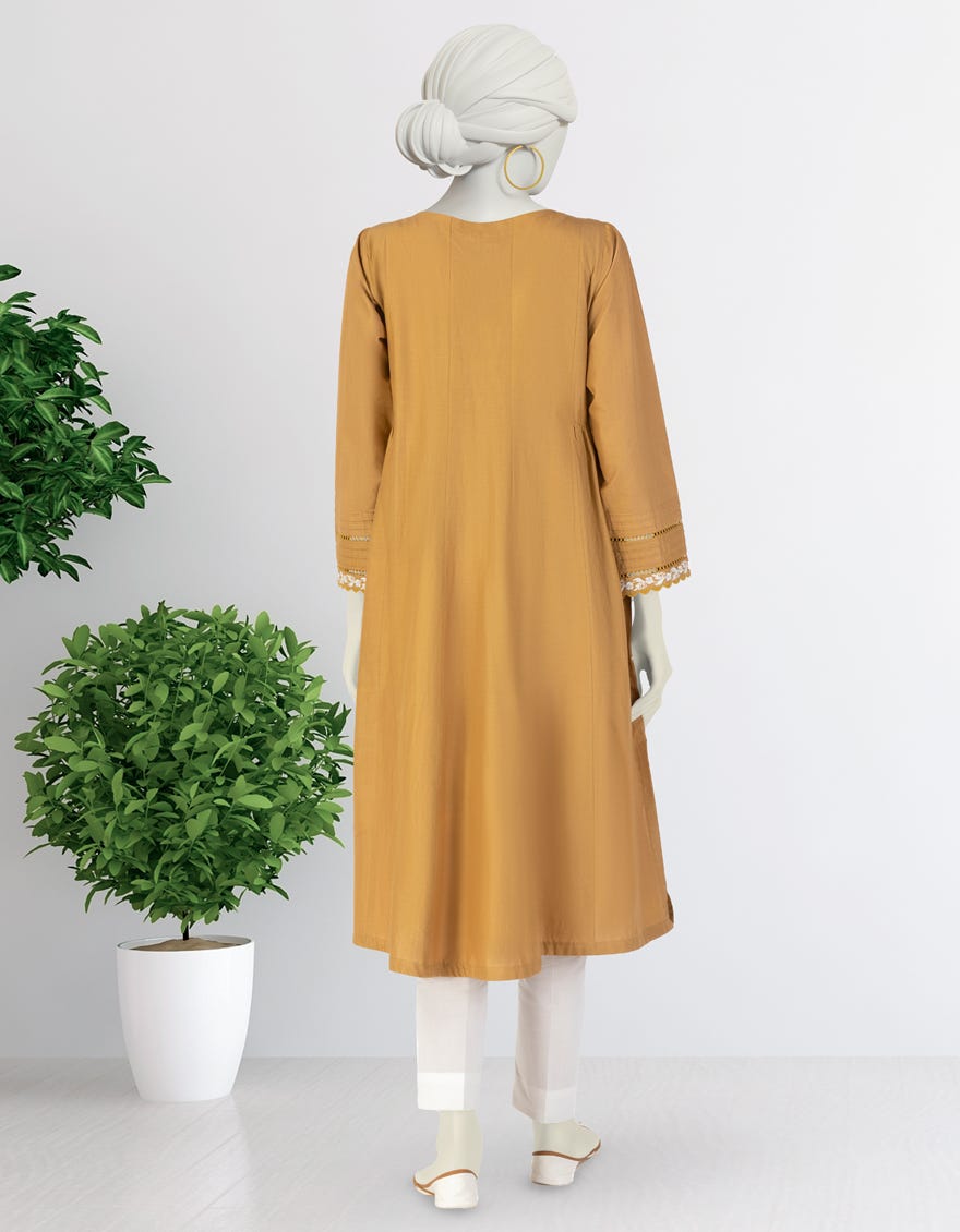 OCHER LAWN EMBROIDERED KURTI