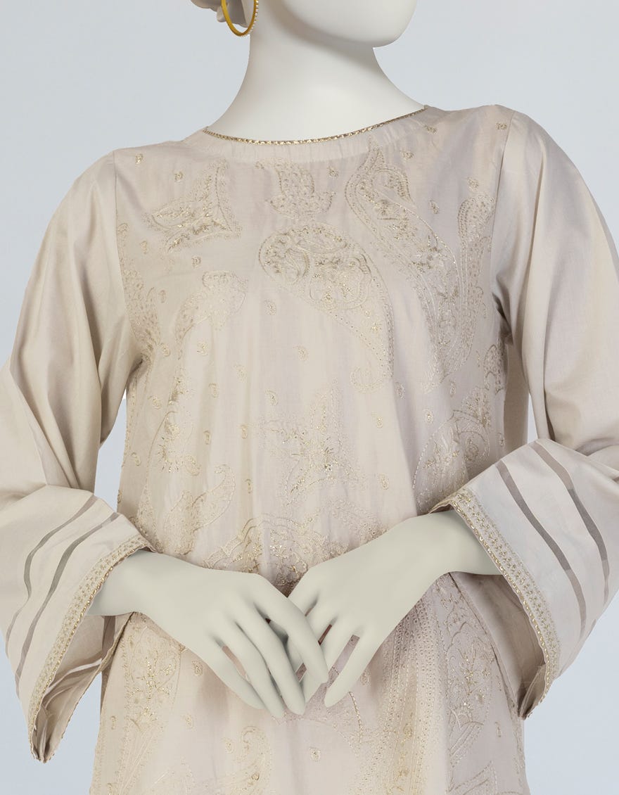 BEIGE LAWN EMBROIDERED KURTI