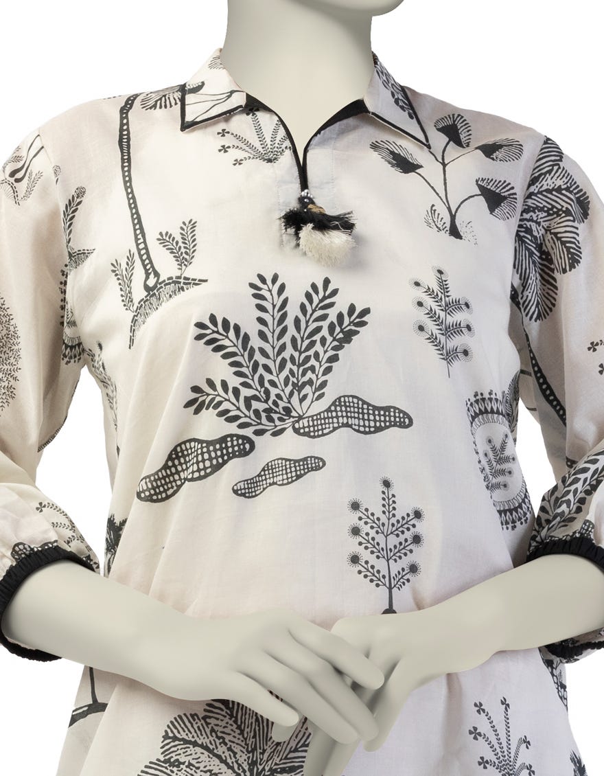 WHITE LAWN PRINTED KURTI