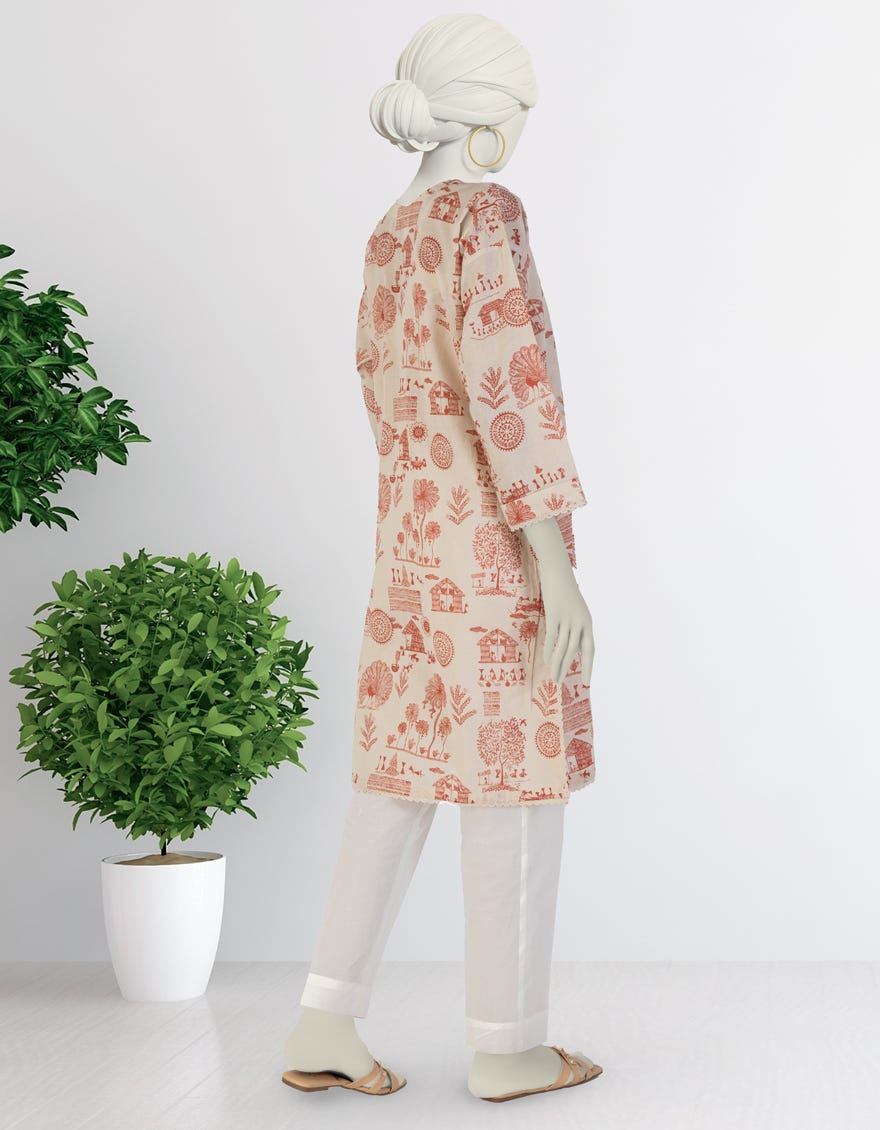 OFF WHITE LAWN PRINTED KURTI