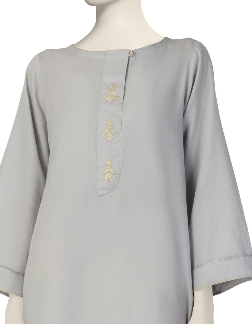 GREY WOVEN JACQUARD EMBROIDERED KURTI