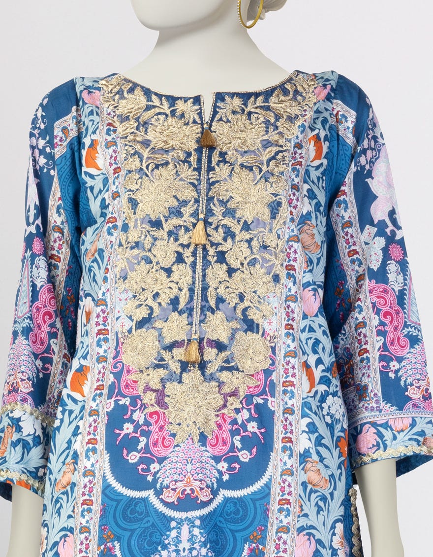 BLUE LAWN EMBROIDERED KURTI