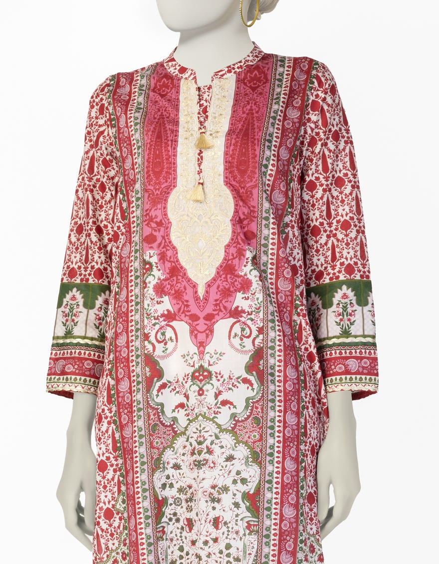 RED LAWN EMBROIDERED KURTI