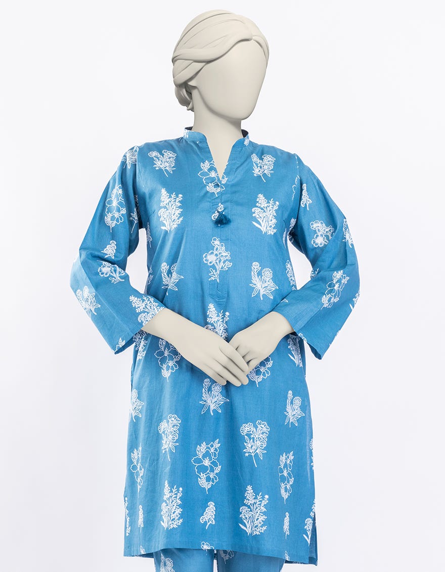 BLUE LAWN PRINTED KURTI