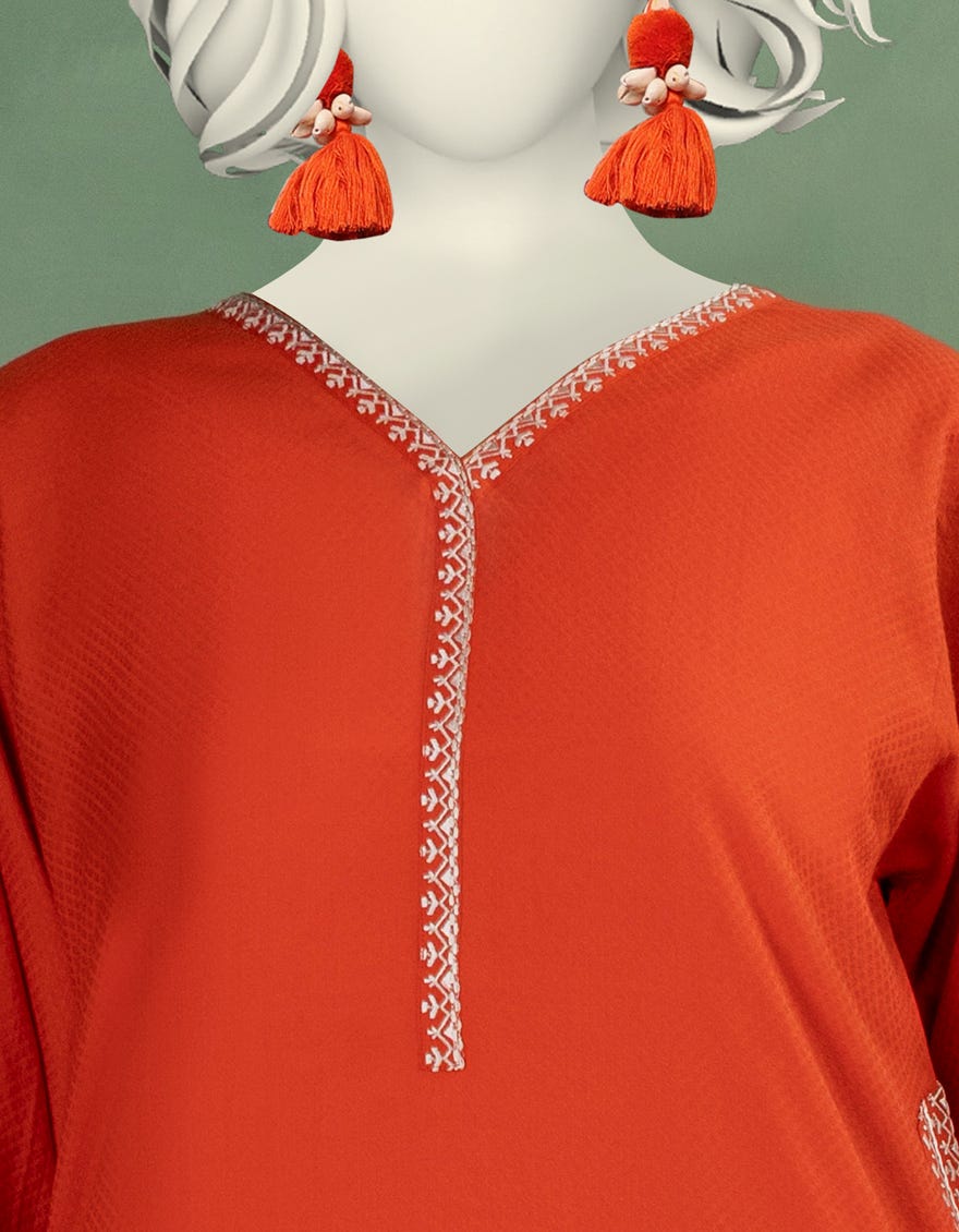 ORANGE DOBBY EMBROIDERED KURTI