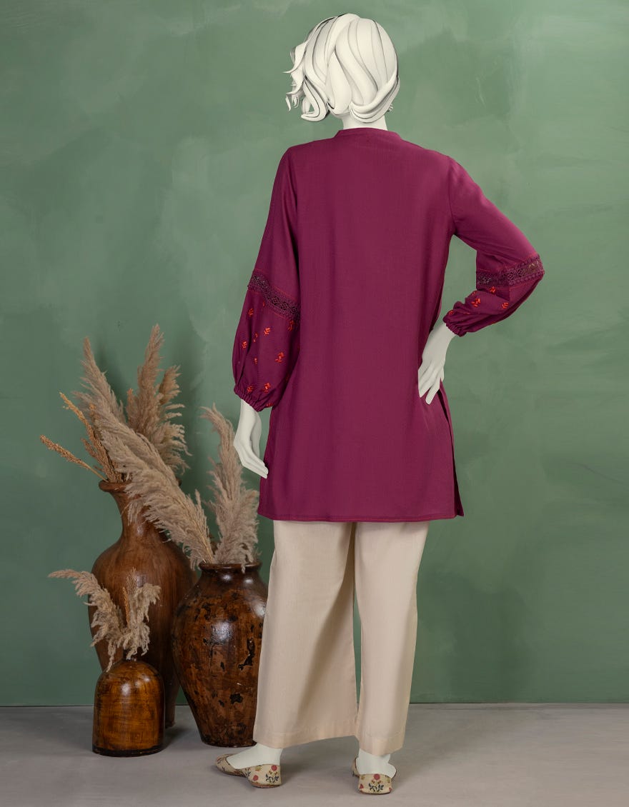 PURPLE DOBBY EMBROIDERED KURTI