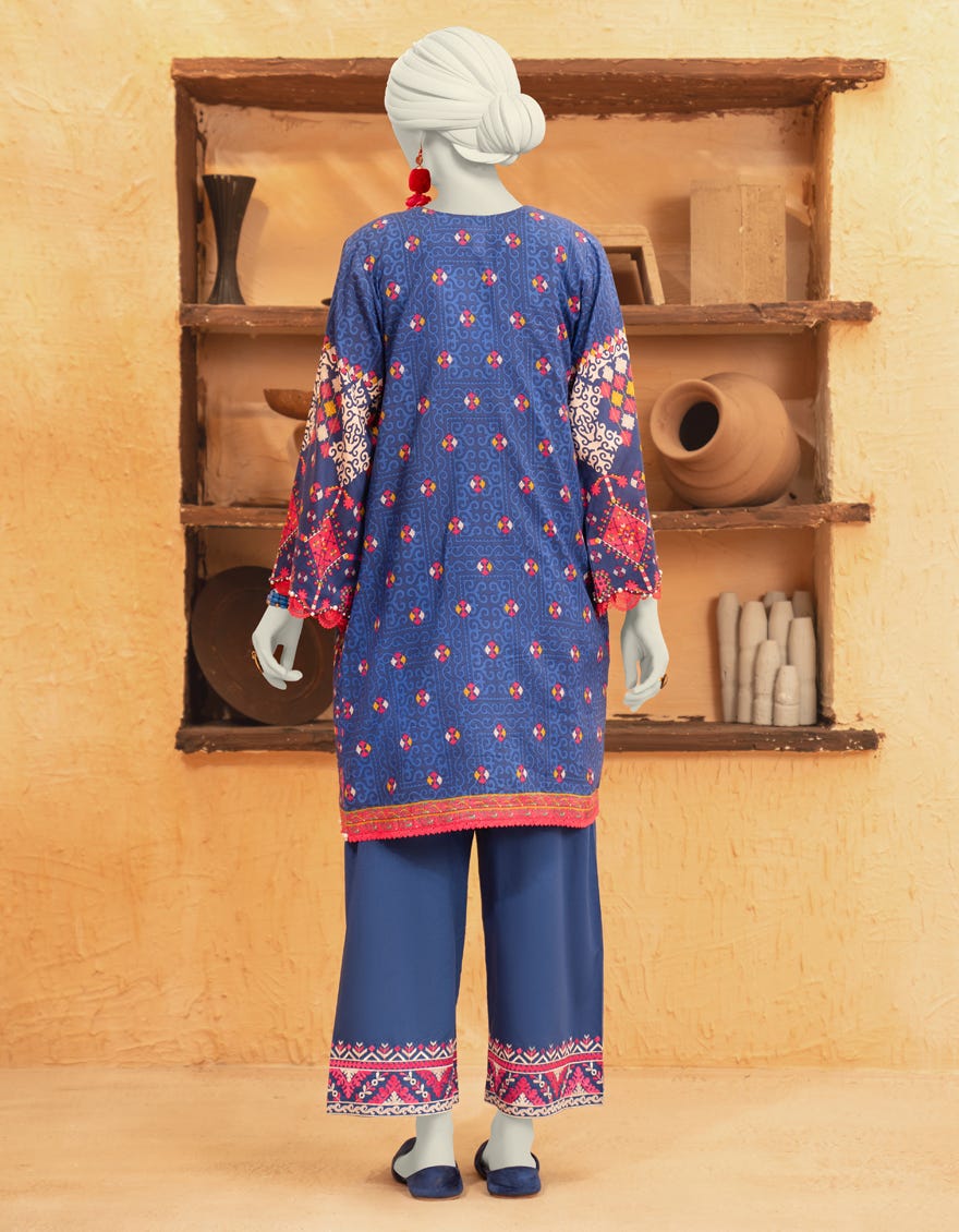 BLUE CAMBRIC EMBROIDERED UNSTITCHED 2PC