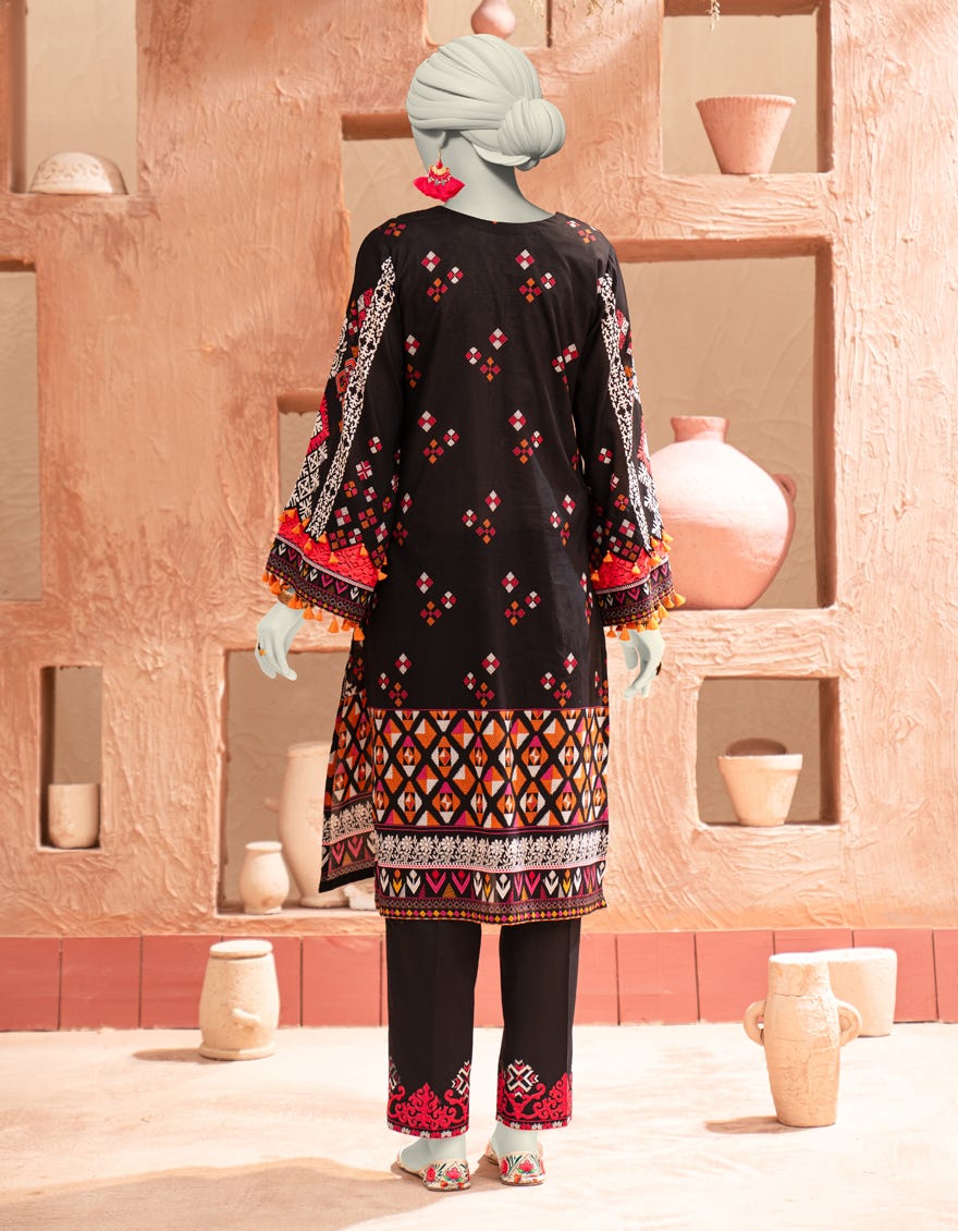 BLACK CAMBRIC EMBROIDERED UNSTITCHED 2PC