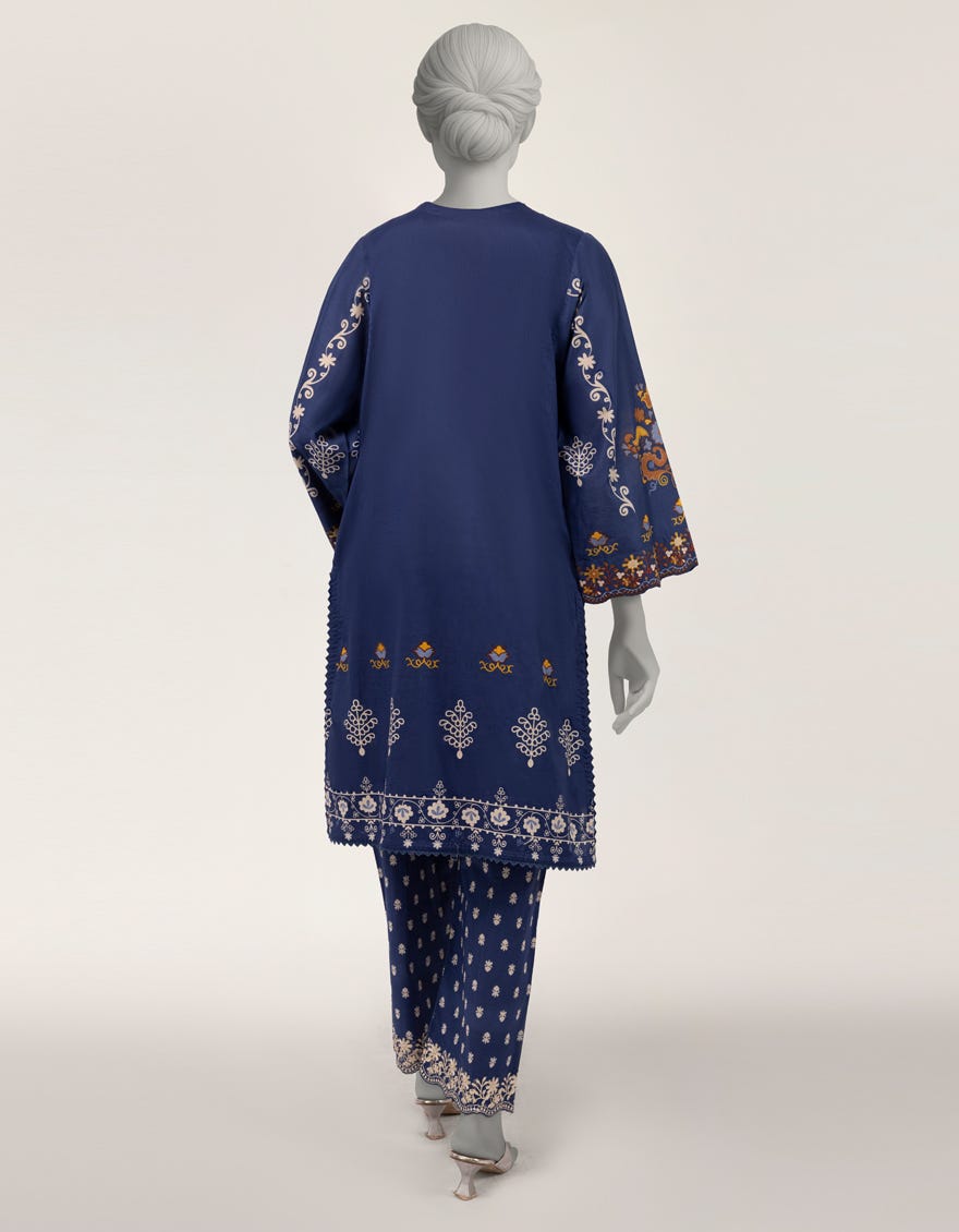 BLUE LAWN EMBROIDERED STITCHED 2PC